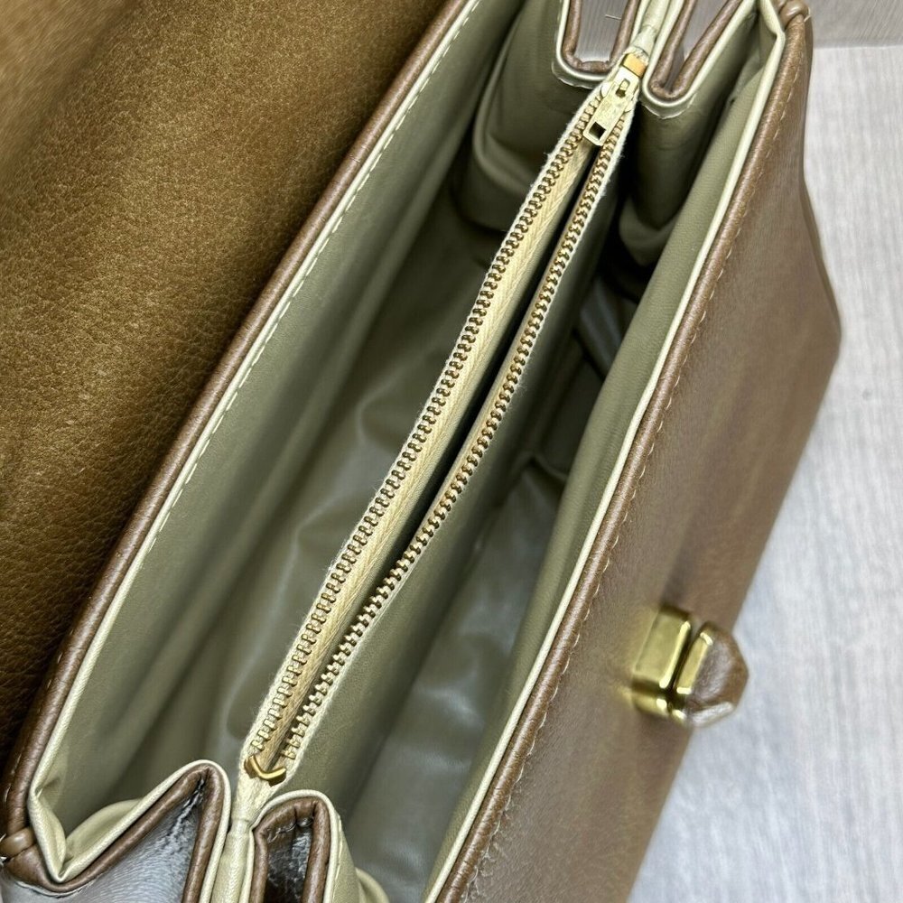 Vintage Jaclyn USA Shoulder Bag Womens Stand Alone Turn Lock Gold Plated Brown - Picture 9 of 11